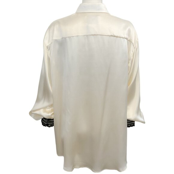 Prune Goldschmidt Ecru Silk Blouse with Black Lace Cuffs - Picture 3 of 4